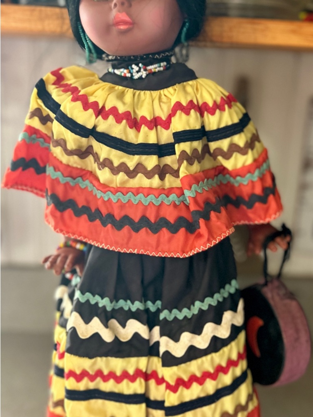 Vintage Seminole Native American doll- Yellow, Orange & Black